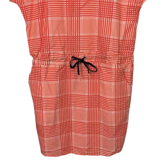 Never a Wallflower orange & white checked short sleeves drawstring mini dress xs - Picture 3 of 5